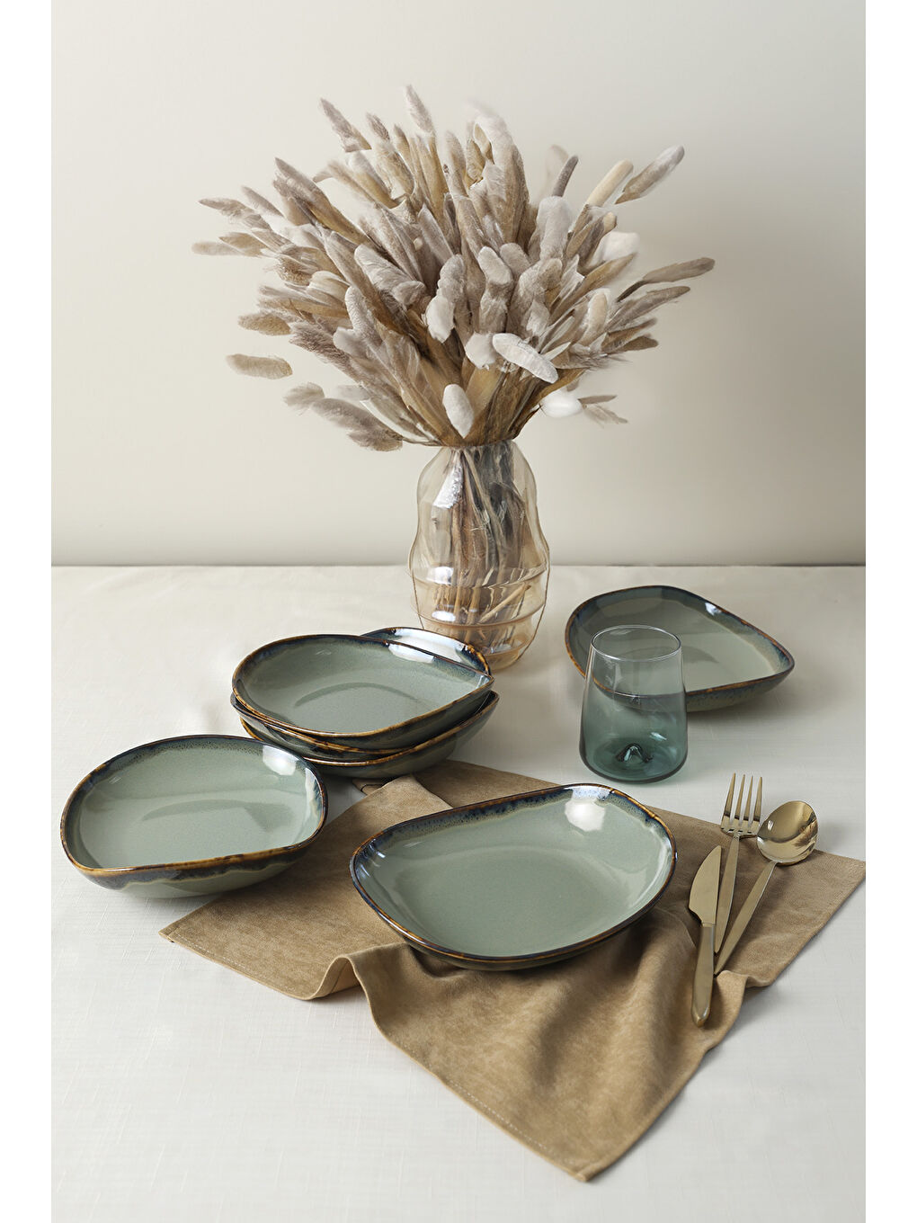 Karışık Reaktif Yeşil İsabella Yemek Tabağı 22 Cm 6 Adet-5