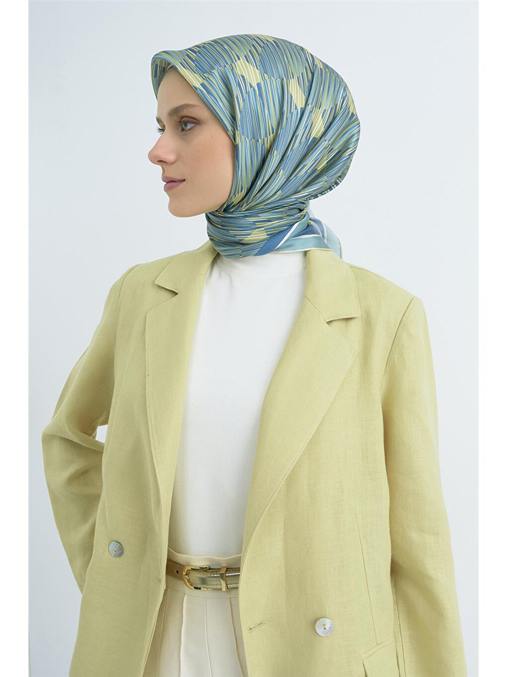 Turkuaz Saf İpek Twill Eşarp 9533D 34-1