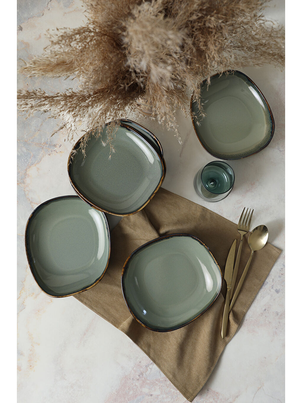 Karışık Reaktif Yeşil İsabella Yemek Tabağı 22 Cm 6 Adet-7