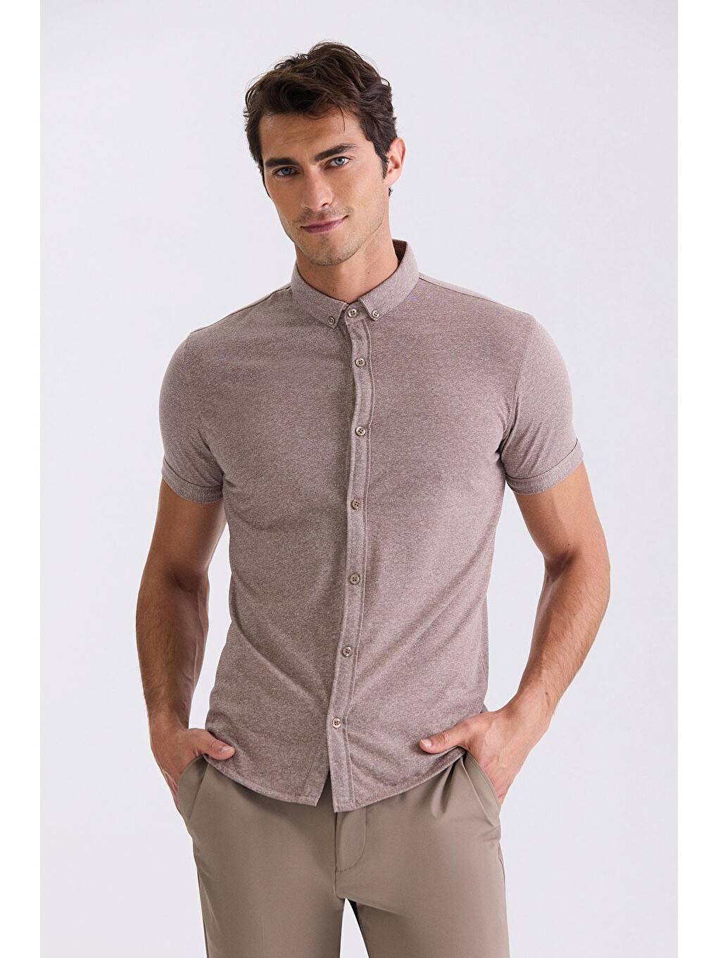 Bej Slim Fit Gömlek