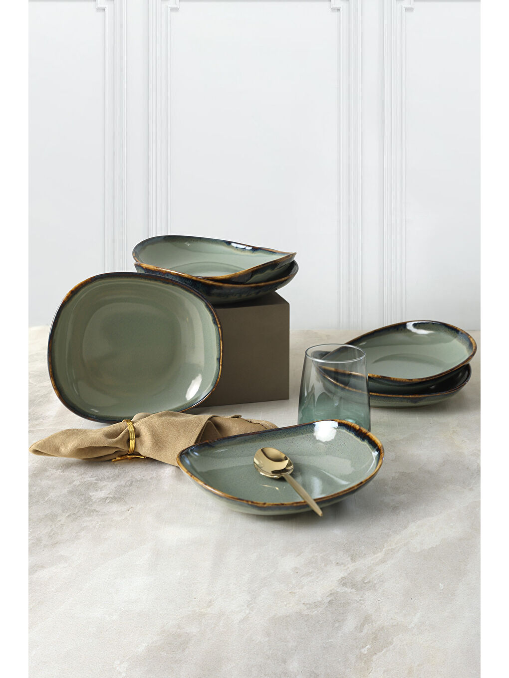 Karışık Reaktif Yeşil İsabella Yemek Tabağı 22 Cm 6 Adet-8