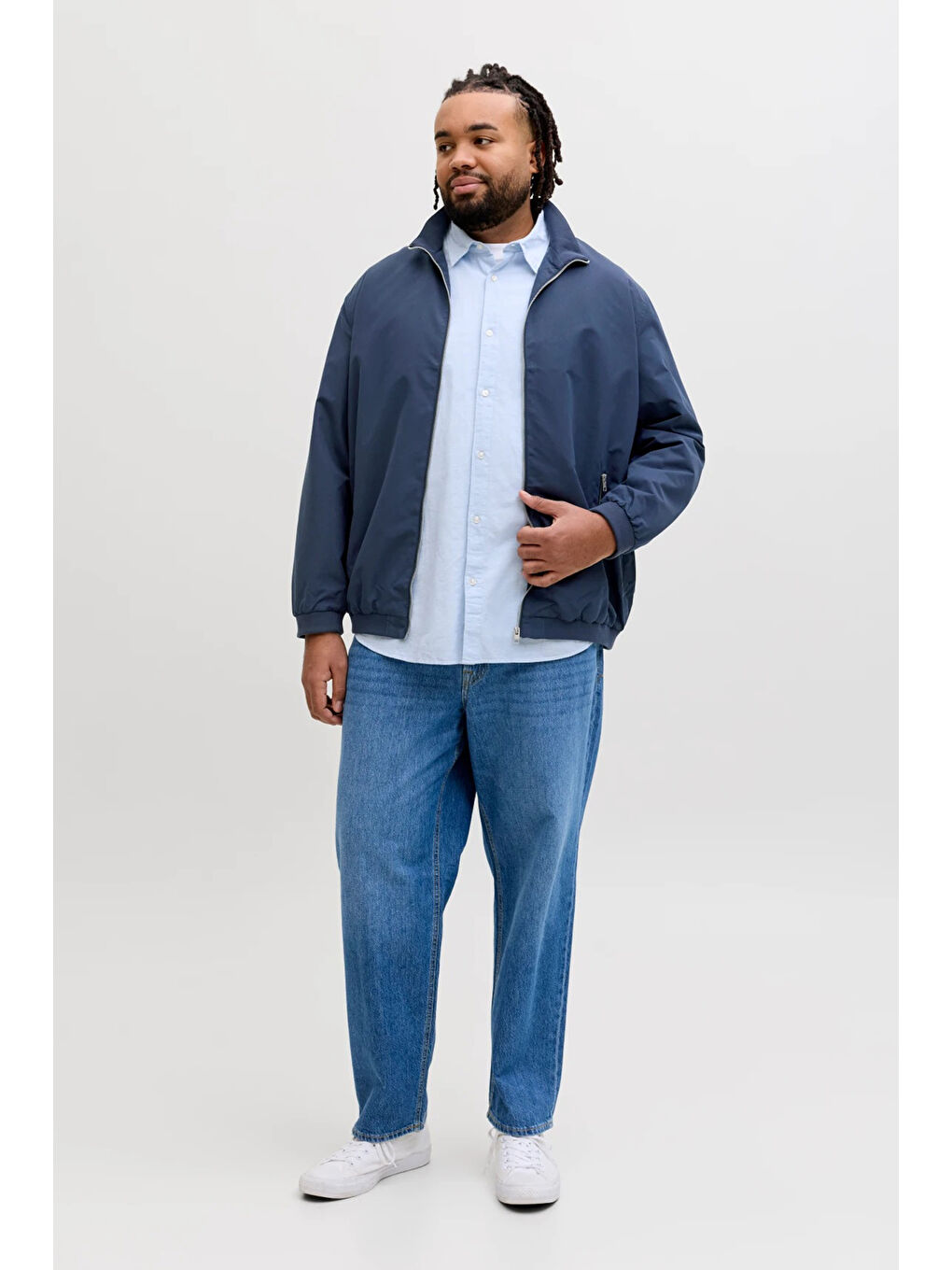 Lacivert Plus Jjerush Büyük Beden Su Geçirmez Regular Fit Dik Yaka Mont 12231718-1