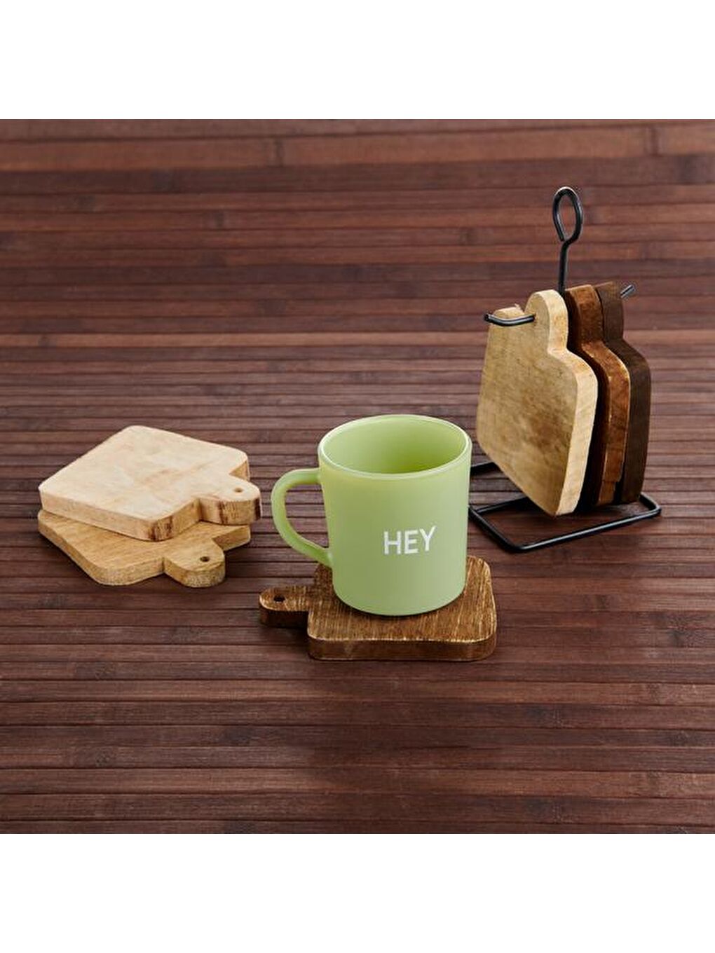 Kahverengi 6'lı Ahşap Bardak Altlığı Seti-4