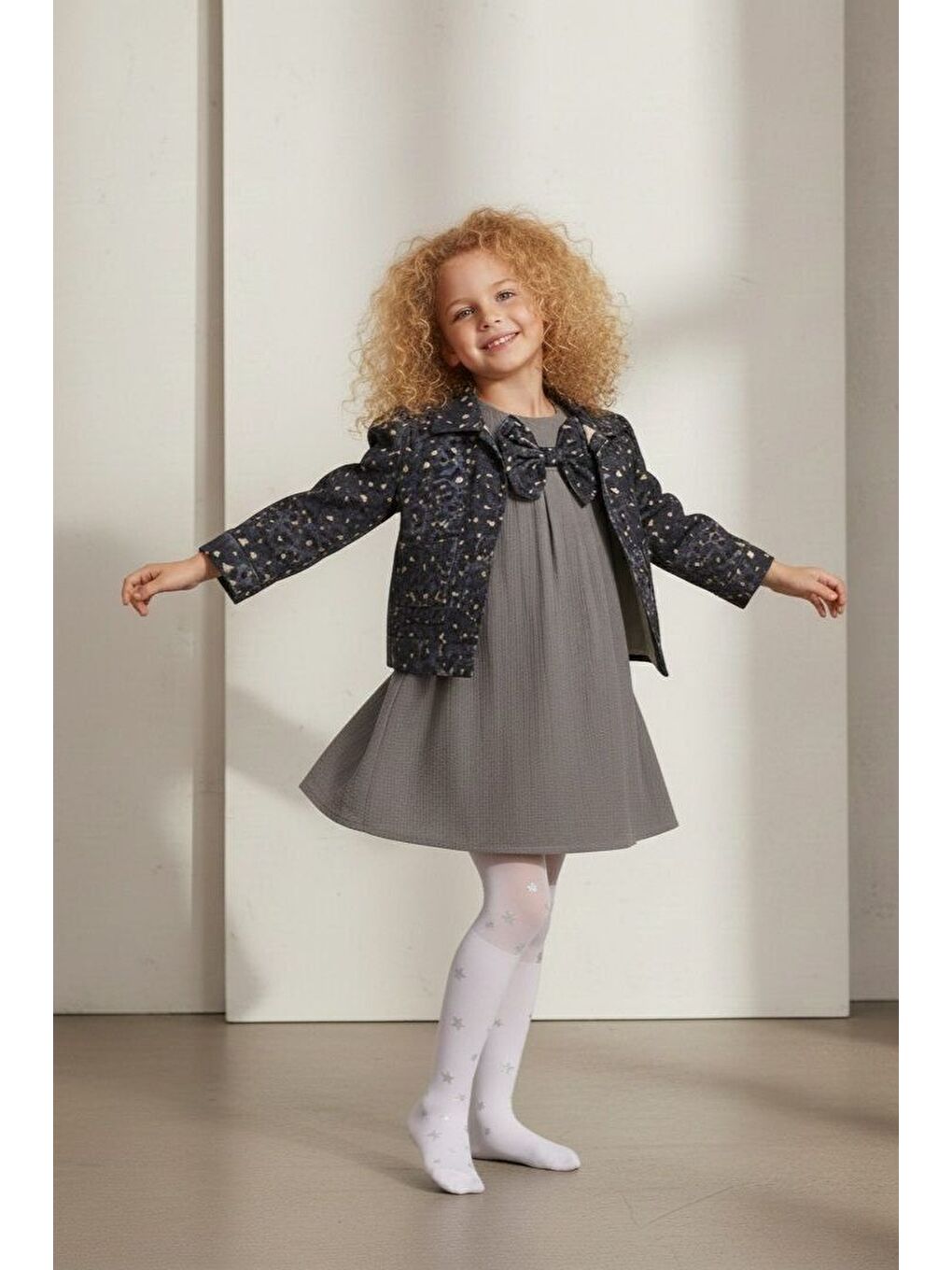 Gri Ceketli Elbiseli Kız Çocuk Takımı M00794-2