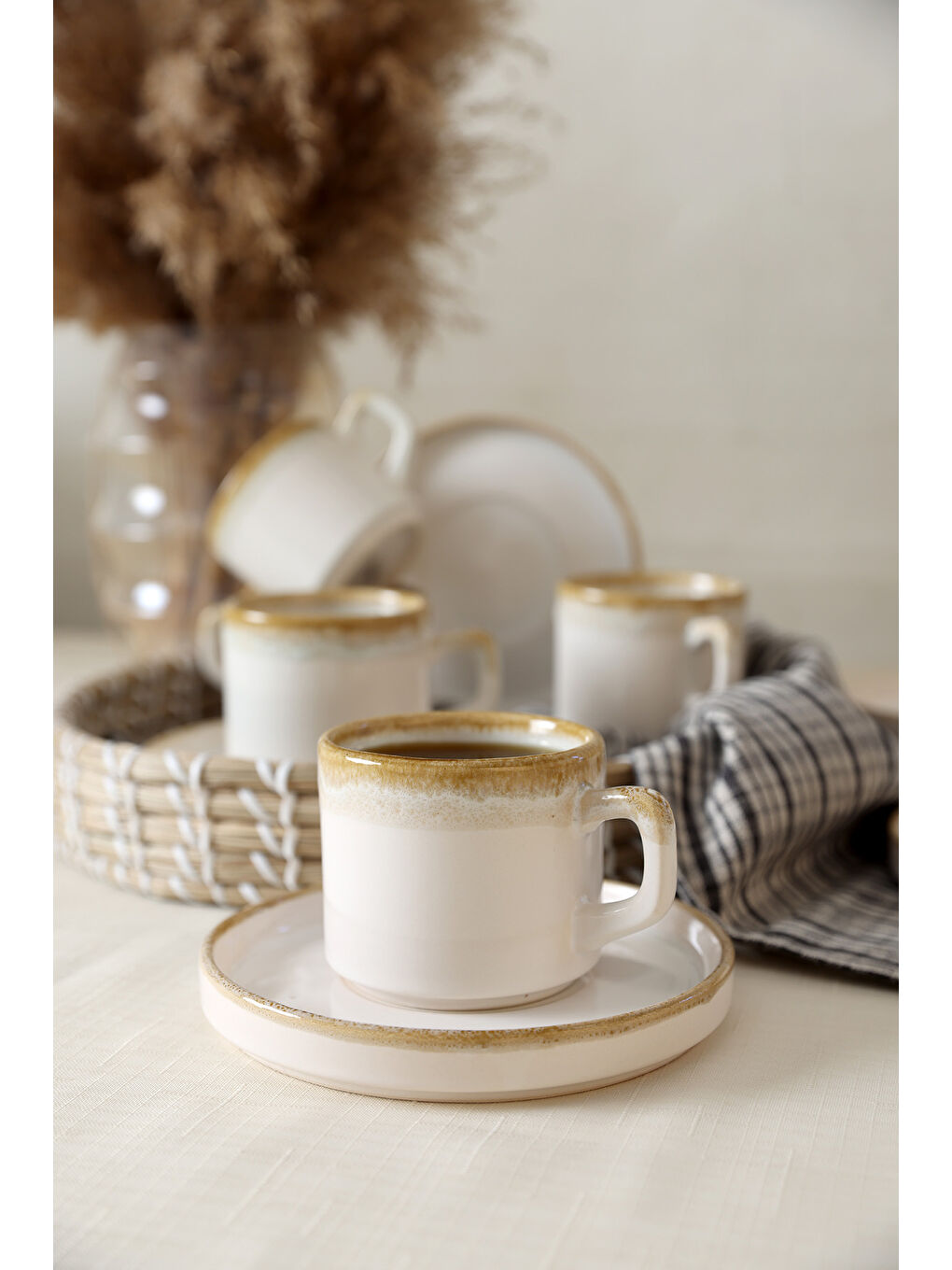 Kahverengi Shizen Krem Stackable Çay Takımı 12 Parça 6 Kişilik-1