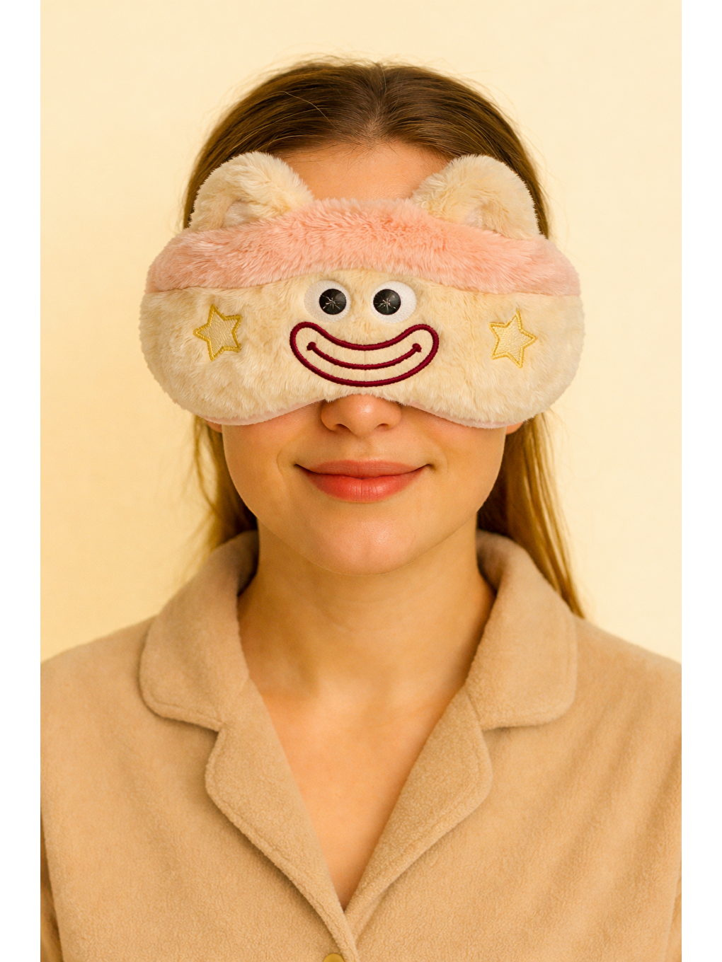 Yıldız Nakışlı Göz Uyku Bandı Pembe