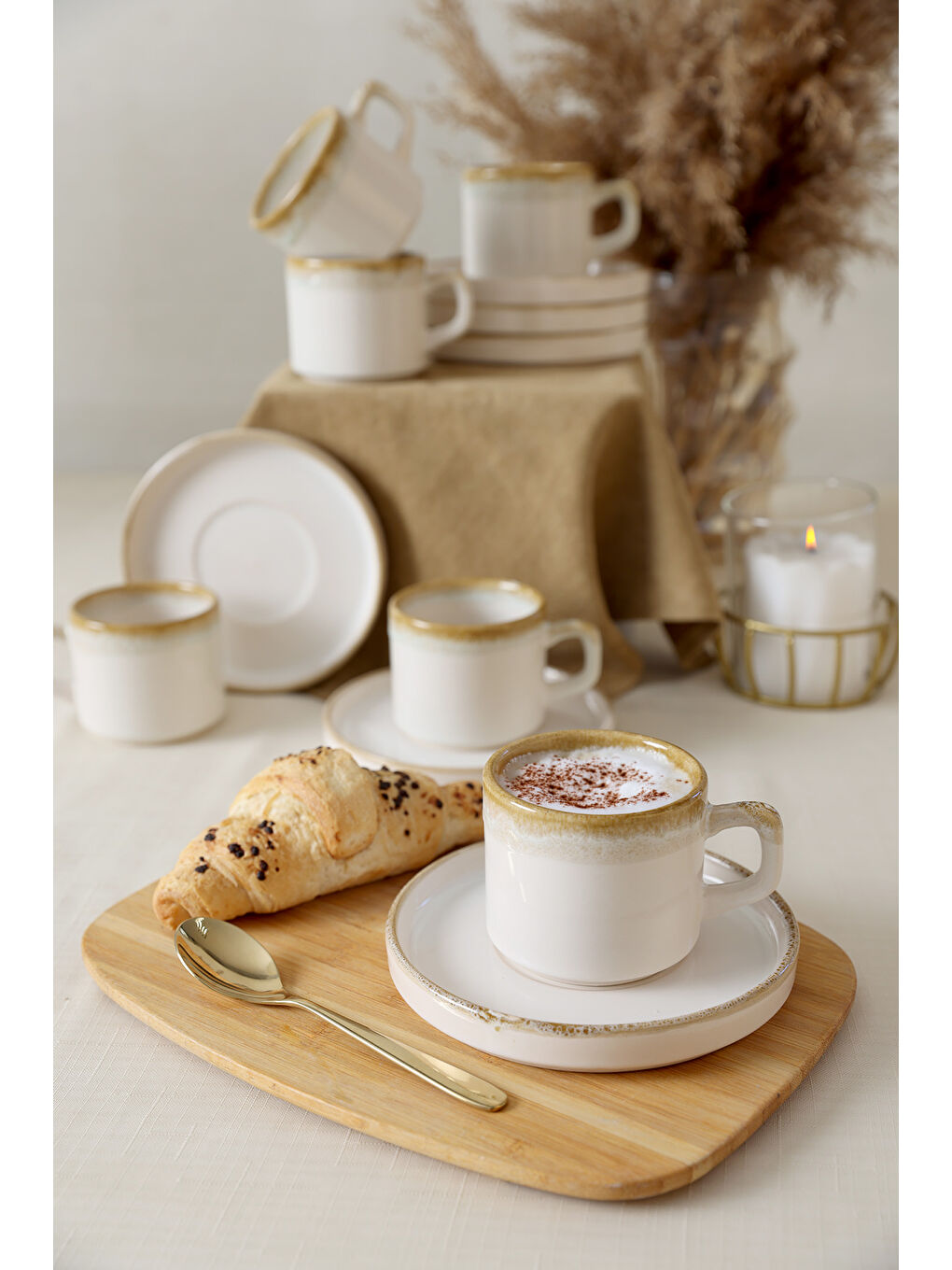 Kahverengi Shizen Krem Stackable Çay Takımı 12 Parça 6 Kişilik-3