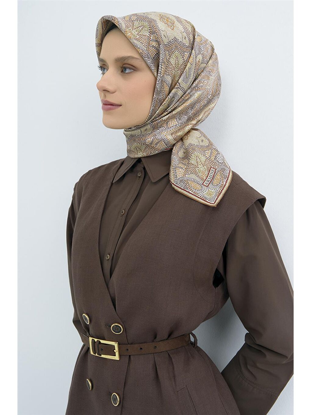 Kahverengi Saf İpek Twill Eşarp 9540D 32