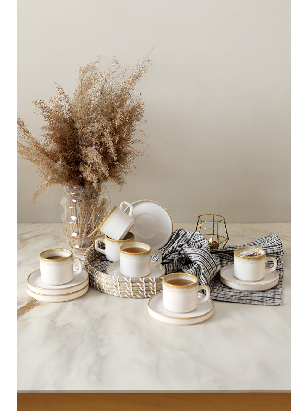 Kahverengi Shizen Krem Stackable Çay Takımı 12 Parça 6 Kişilik-4