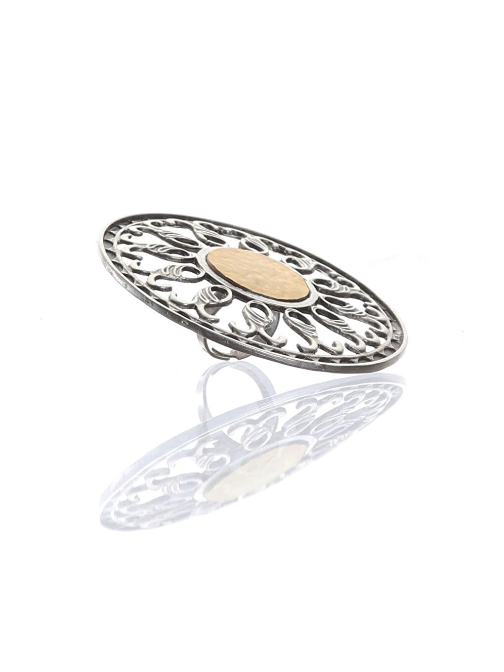 Gri Kadın Antik Gümüş & Mat Altın Kaplama Ayarlanabilir Tasarım Yüzük