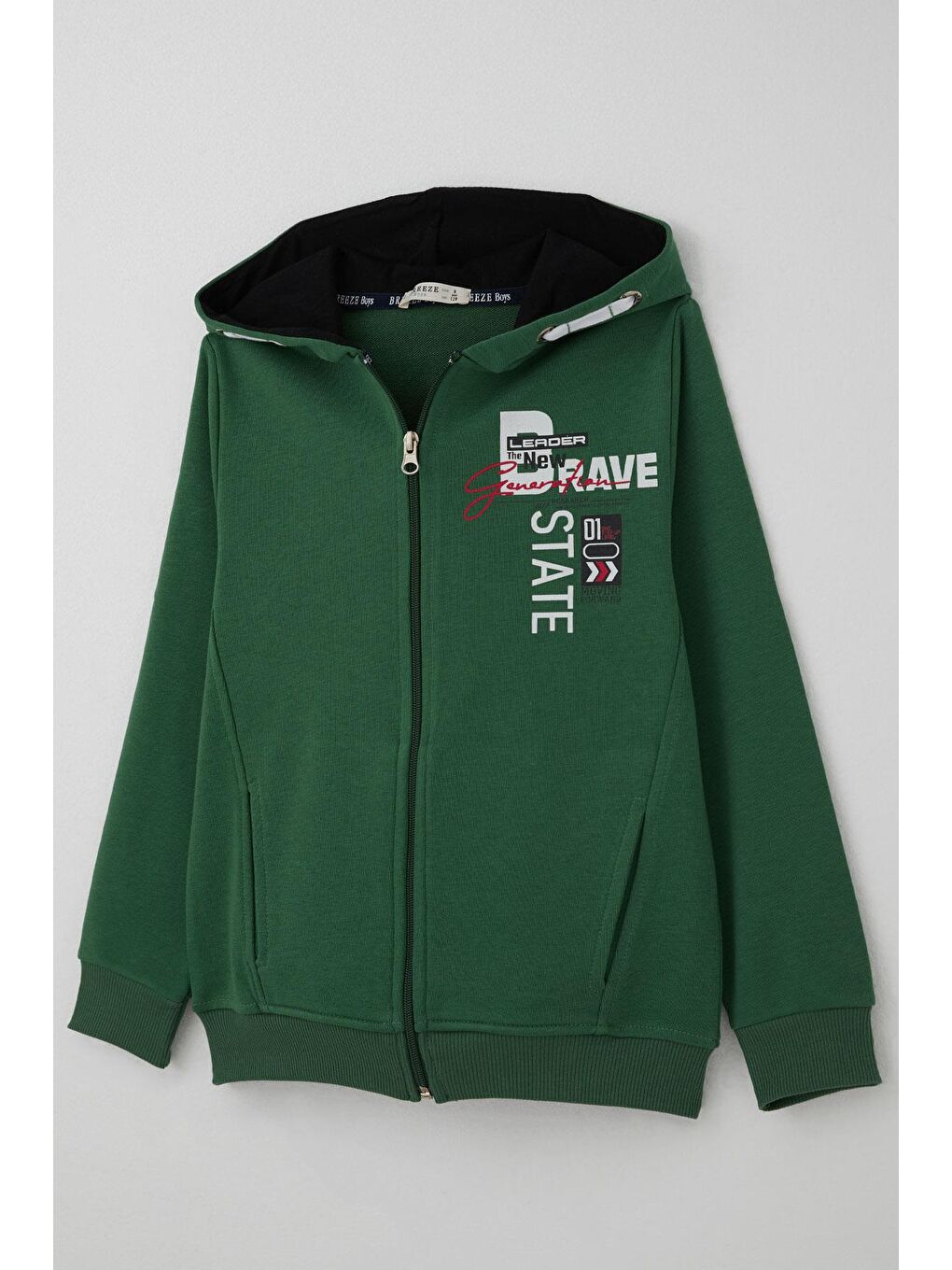 Erkek Çocuk Eşofman Takımı Kapüşonlu Fermuarlı Bağcık Aksesuarlı Koyu Yeşil (8-14 Yaş)-5