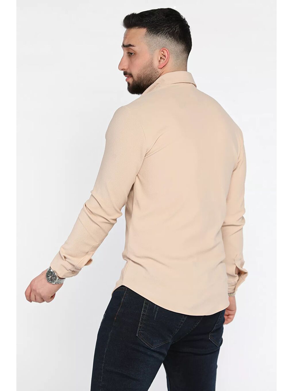 Bej Erkek Uzun Kol Gömlek-2