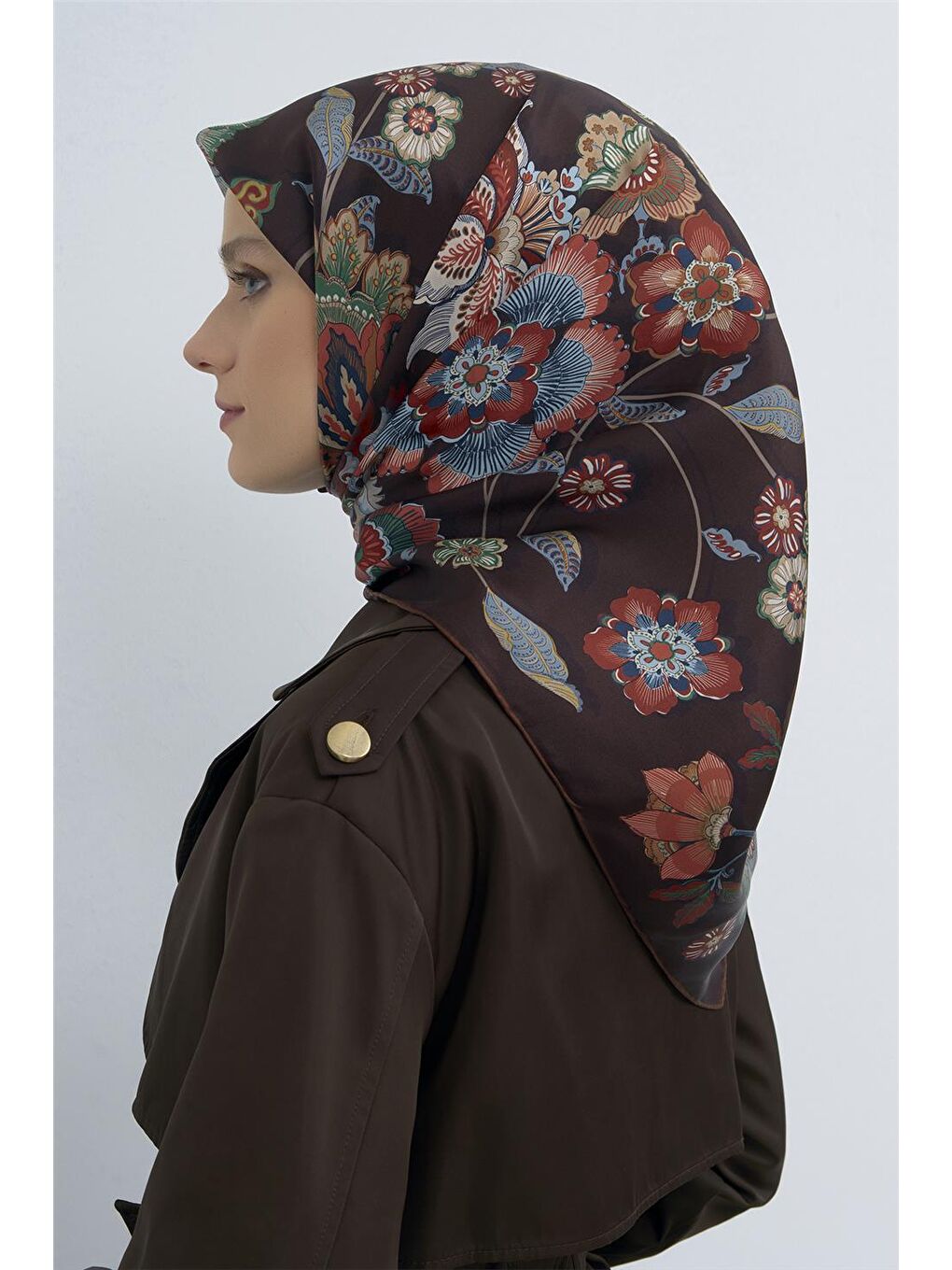 Kahverengi Saf İpek Twill Eşarp 9523D 07