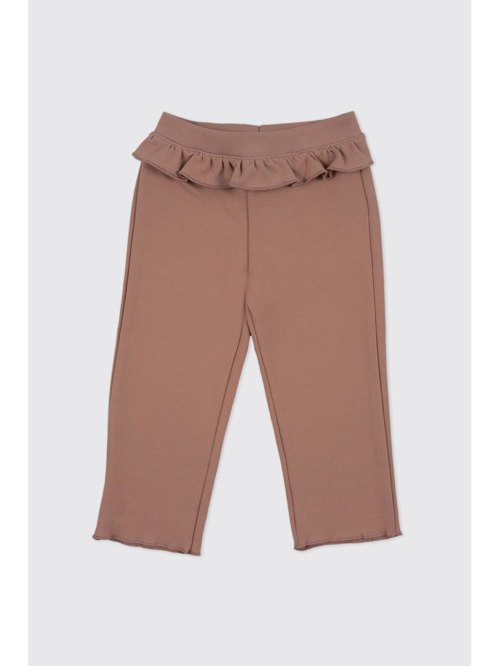 Pembe Kız Bebek Beli Lastikli Fırfır Detaylı Bol Paça Gül Eşofman Alt