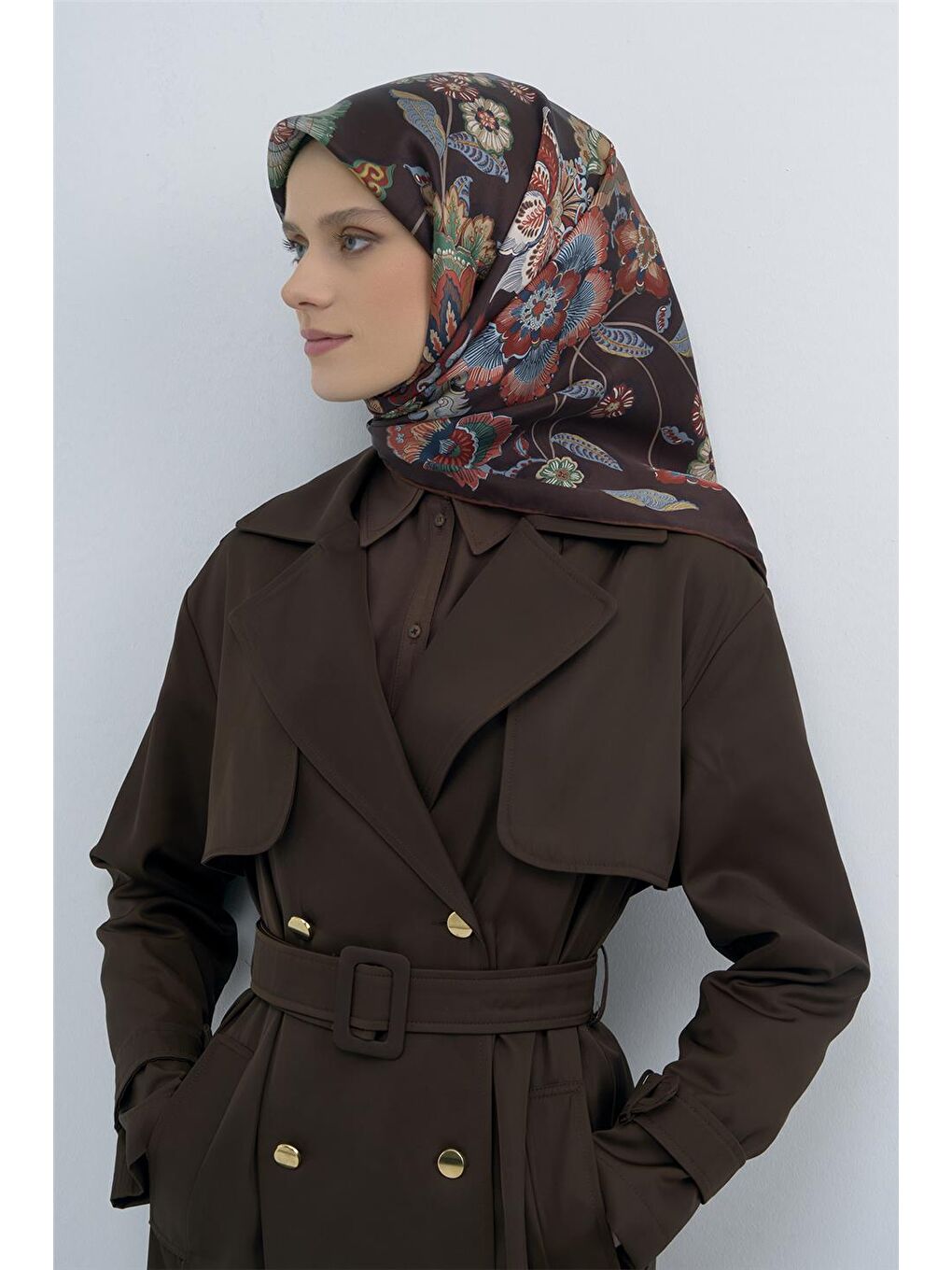 Kahverengi Saf İpek Twill Eşarp 9523D 07-1