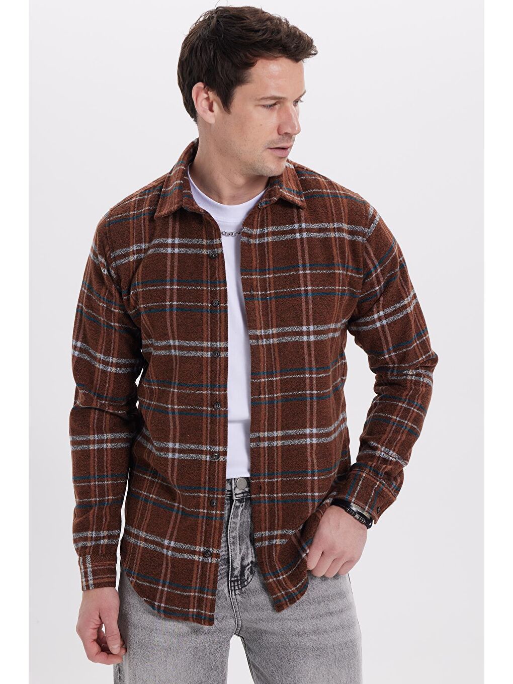 Karışık Erkek Slim Fit Dar Kesim Kareli Kışlık Oduncu Gömlek