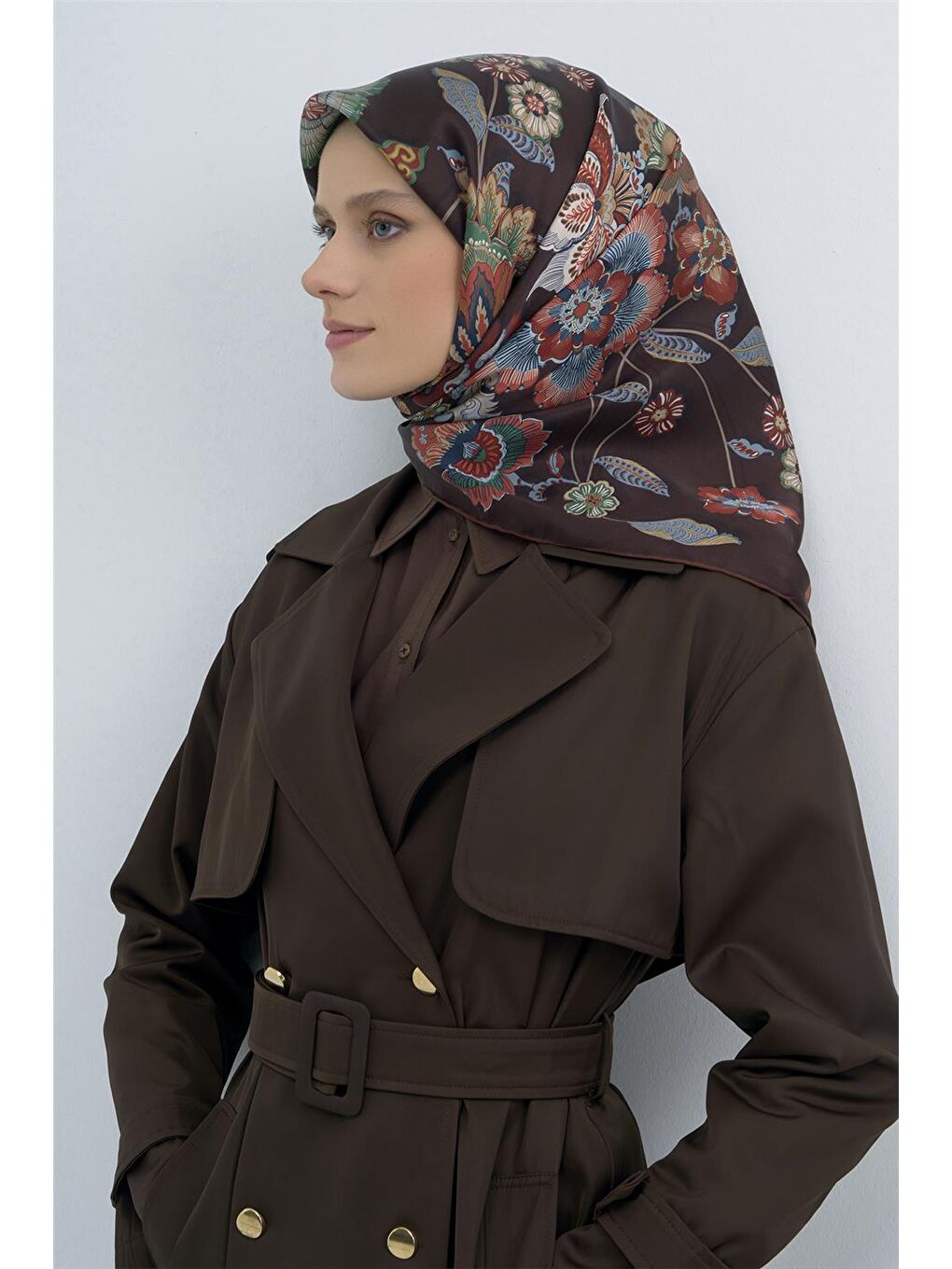 Kahverengi Saf İpek Twill Eşarp 9523D 07-2