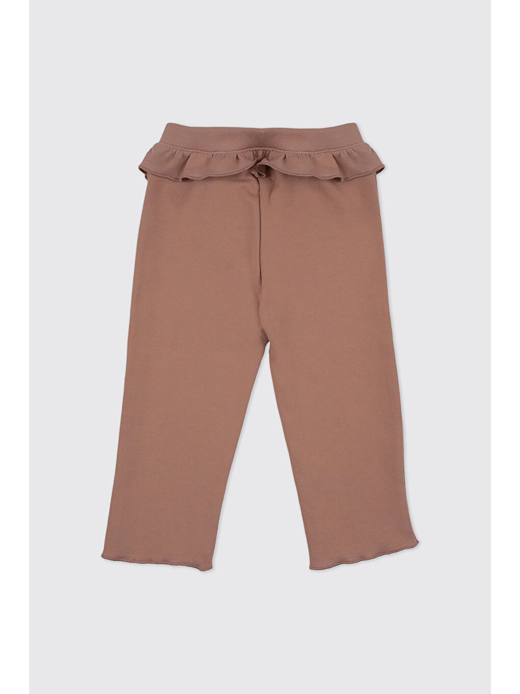 Pembe Kız Bebek Beli Lastikli Fırfır Detaylı Bol Paça Gül Eşofman Alt-1