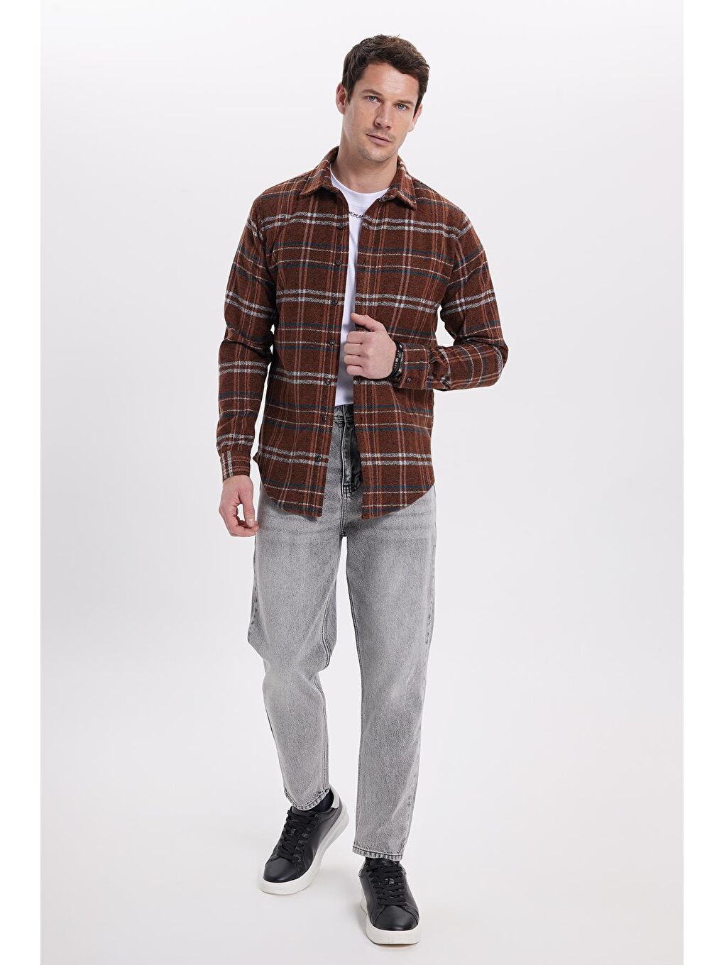 Karışık Erkek Slim Fit Dar Kesim Kareli Kışlık Oduncu Gömlek-3