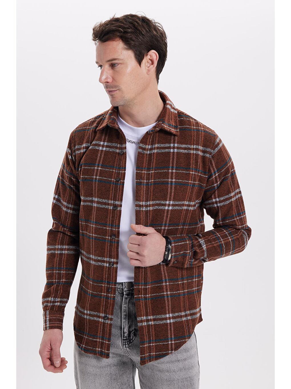 Karışık Erkek Slim Fit Dar Kesim Kareli Kışlık Oduncu Gömlek-4