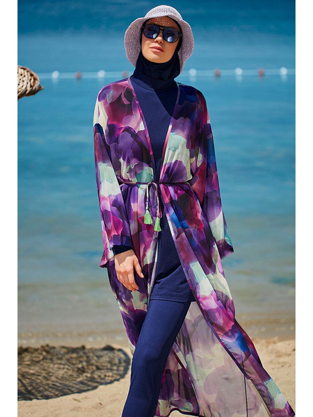 Marina Mor Batik Desenli Mor Kimono Kaftan P2338 - 3