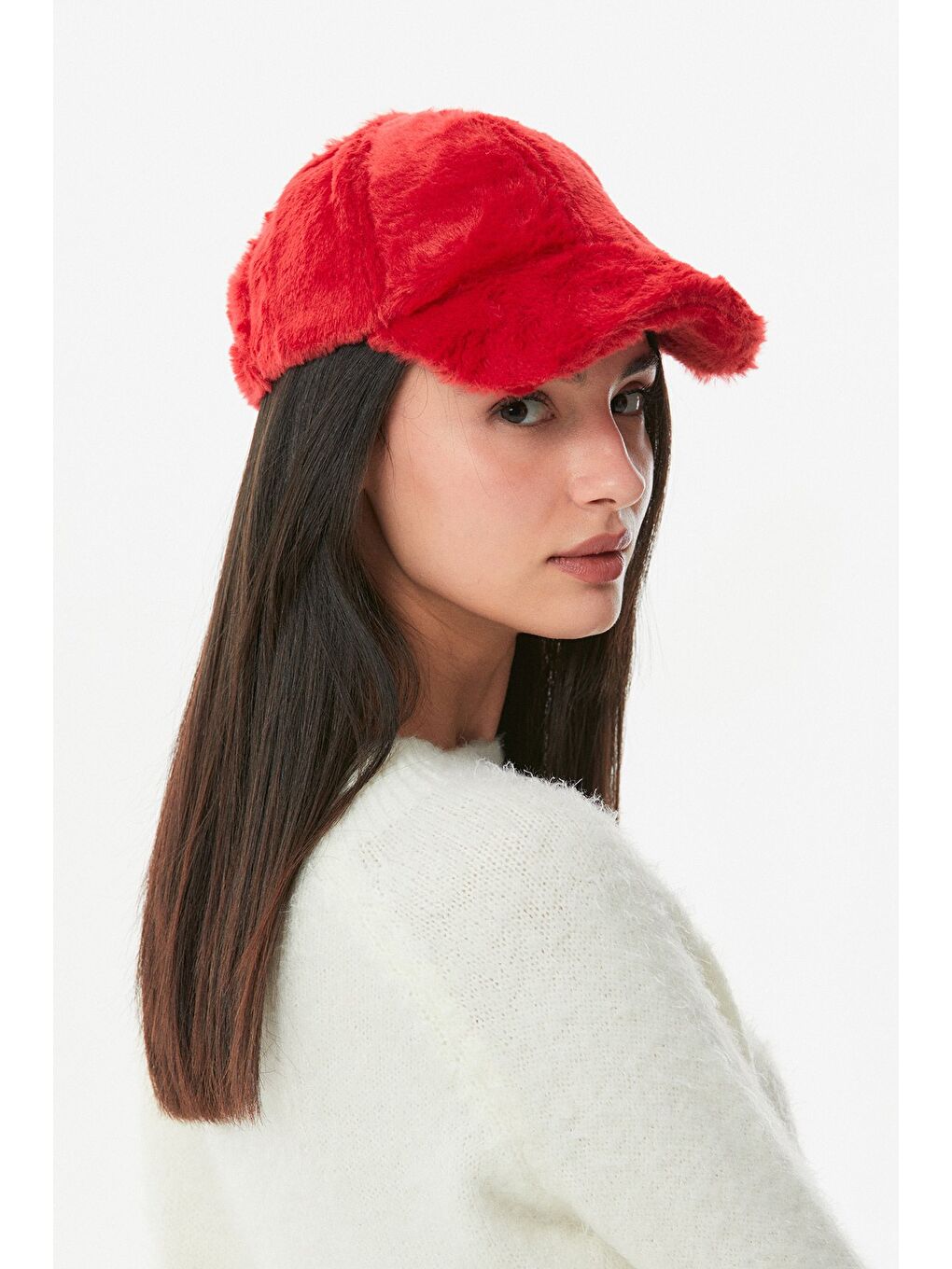 Kırmızı Tüylü Arkası Ayarlanabilir Kep Şapka-4