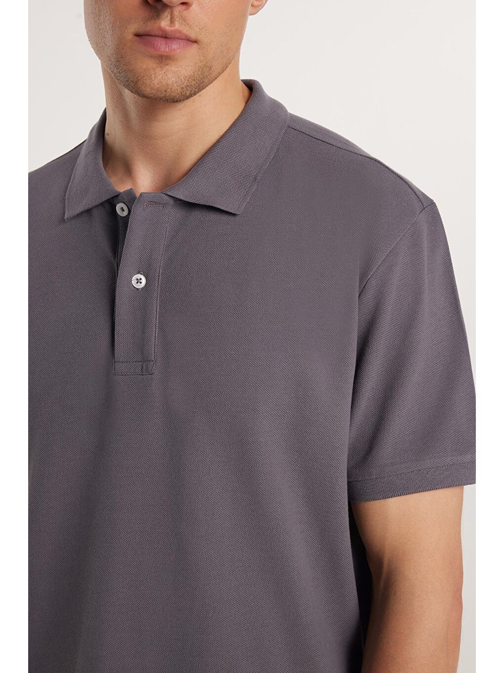 Erkek Regular Fit Klasik Kesim %100 Pamuk Düz Pike Antrasit Polo Yaka Tişört-3