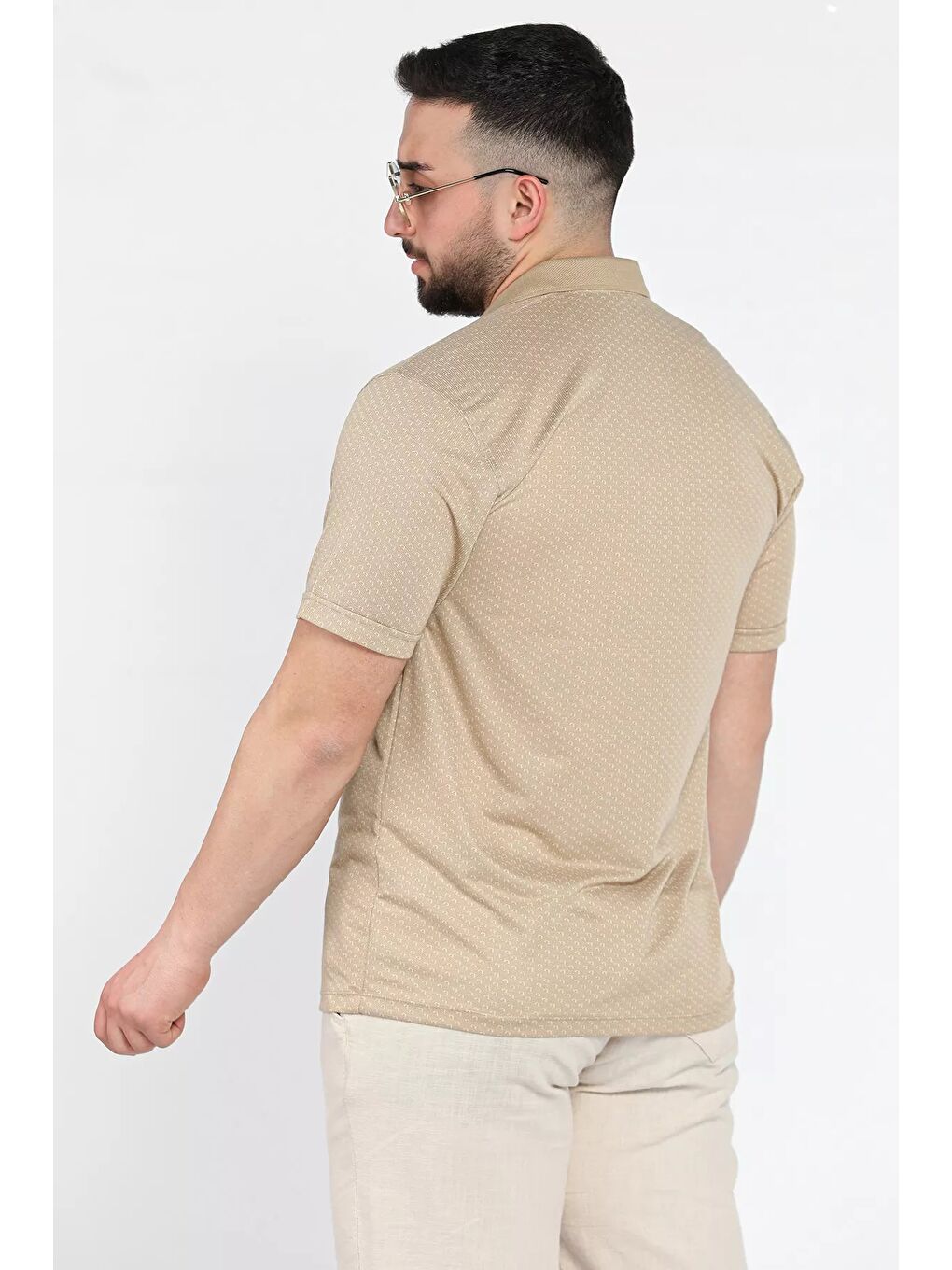 Bej Erkek Tek Cepli Polo Yaka Desenli Tişört-2