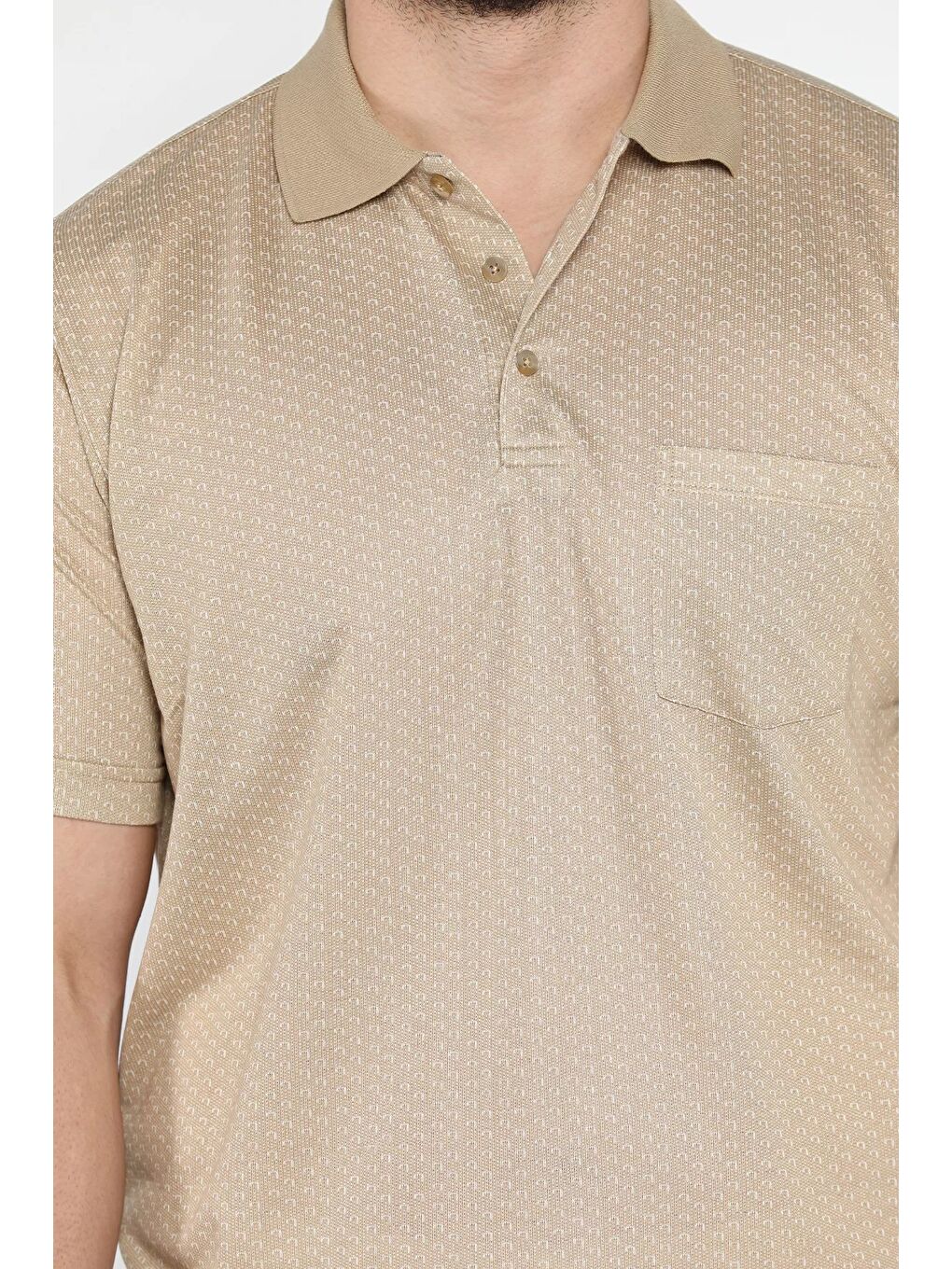 Bej Erkek Tek Cepli Polo Yaka Desenli Tişört-3
