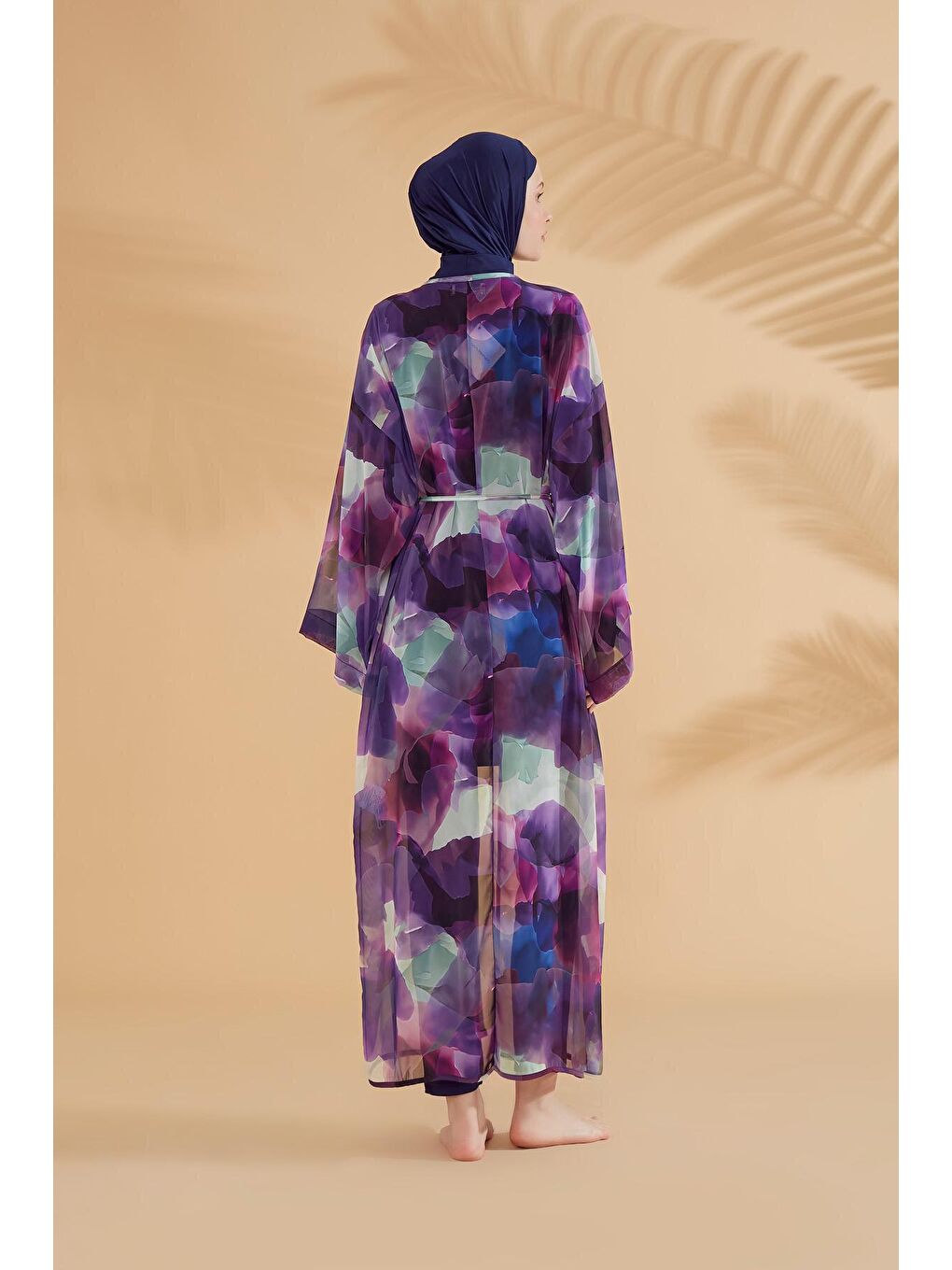 Marina Mor Batik Desenli Mor Kimono Kaftan P2338 - 1