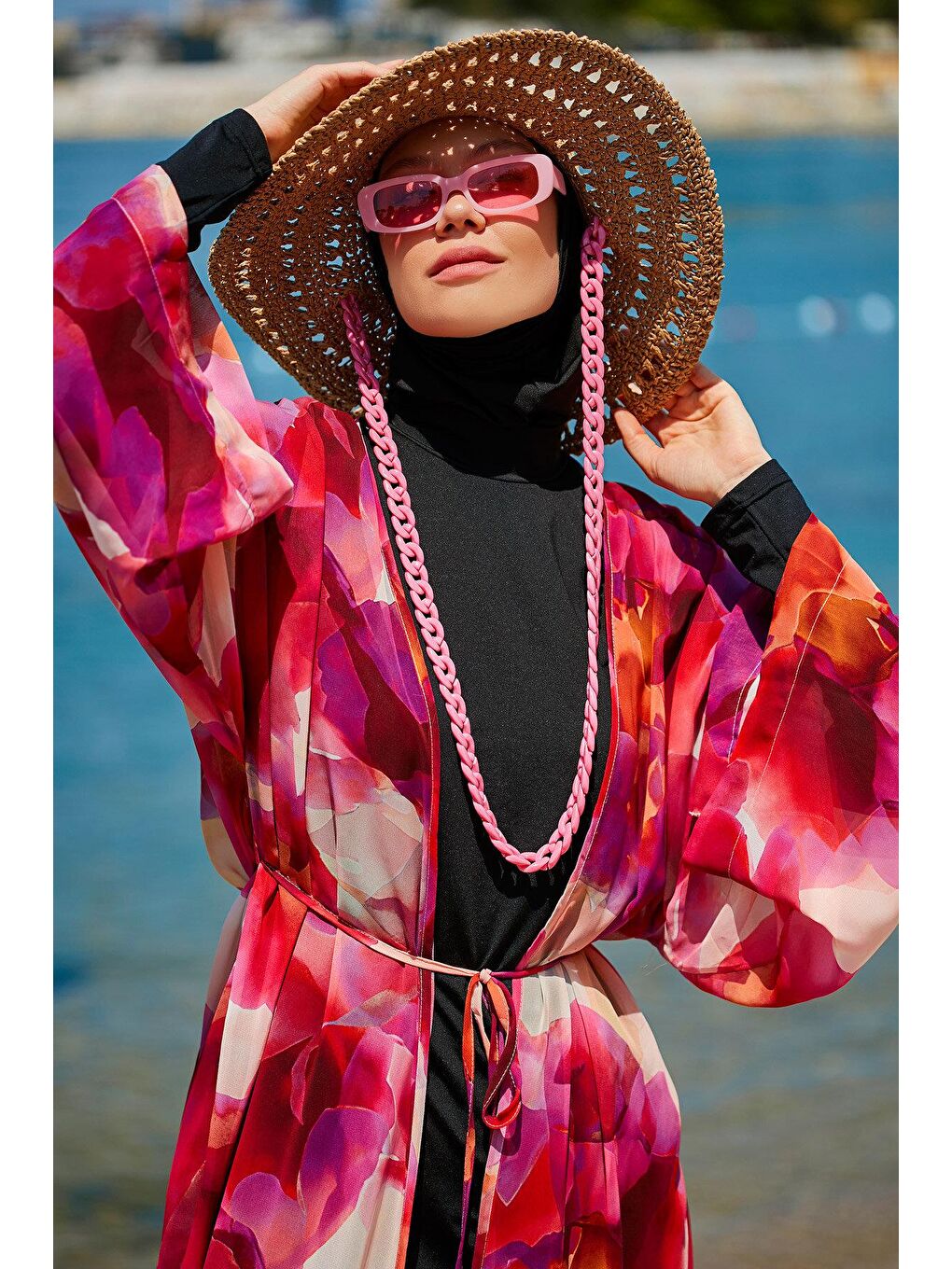 Batik Desenli Fuşya Kimono Kaftan P2341-2