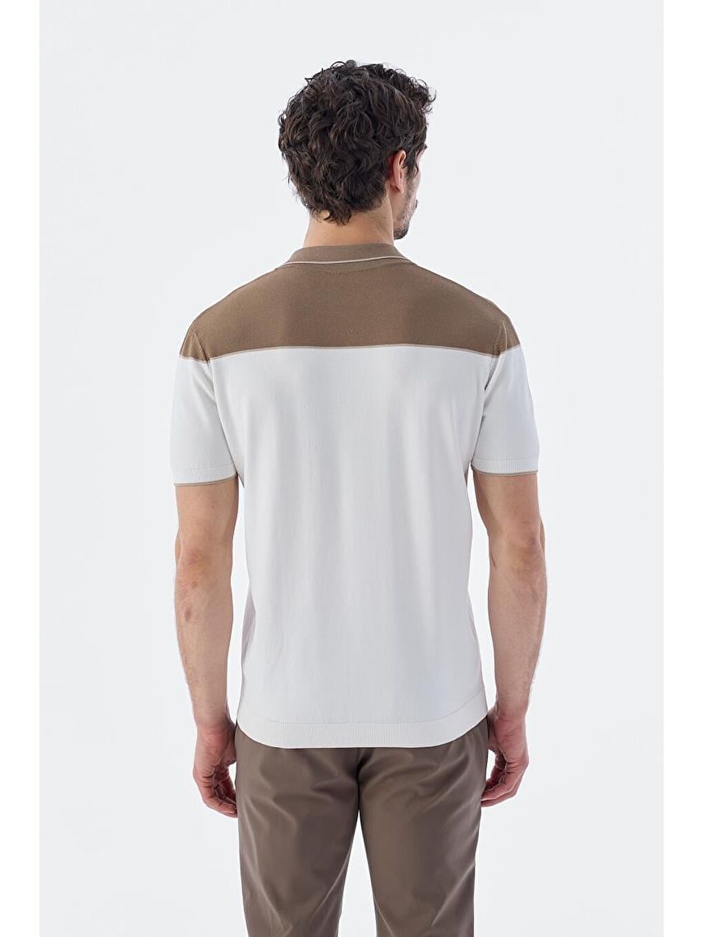 Bej Vizon Slim Fit Fermuarlı Polo Yaka T-Shirt-3