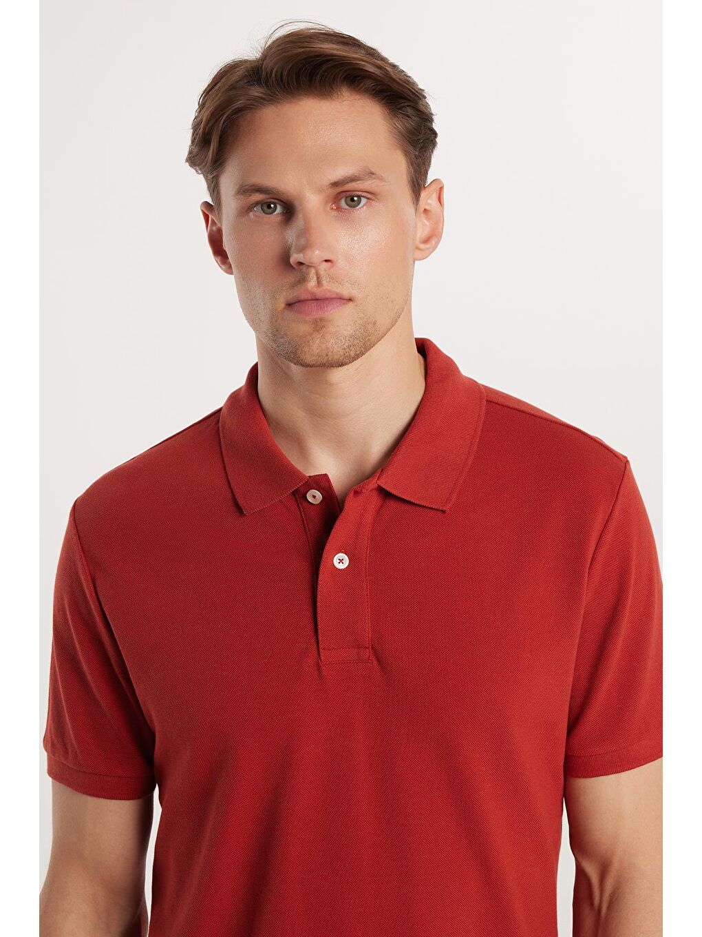 Kahverengi Erkek Slim Fit Dar Kesim %100 Pamuk Kiremit Polo Yaka Tişört-1