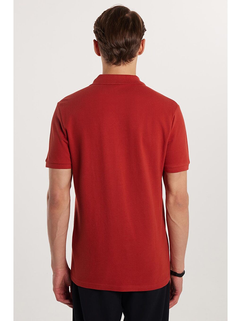 Kahverengi Erkek Slim Fit Dar Kesim %100 Pamuk Kiremit Polo Yaka Tişört-2