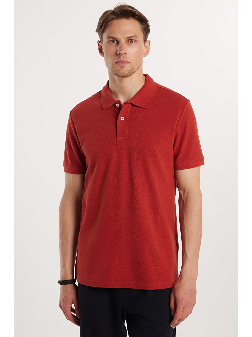 Kahverengi Erkek Slim Fit Dar Kesim %100 Pamuk Kiremit Polo Yaka Tişört-3