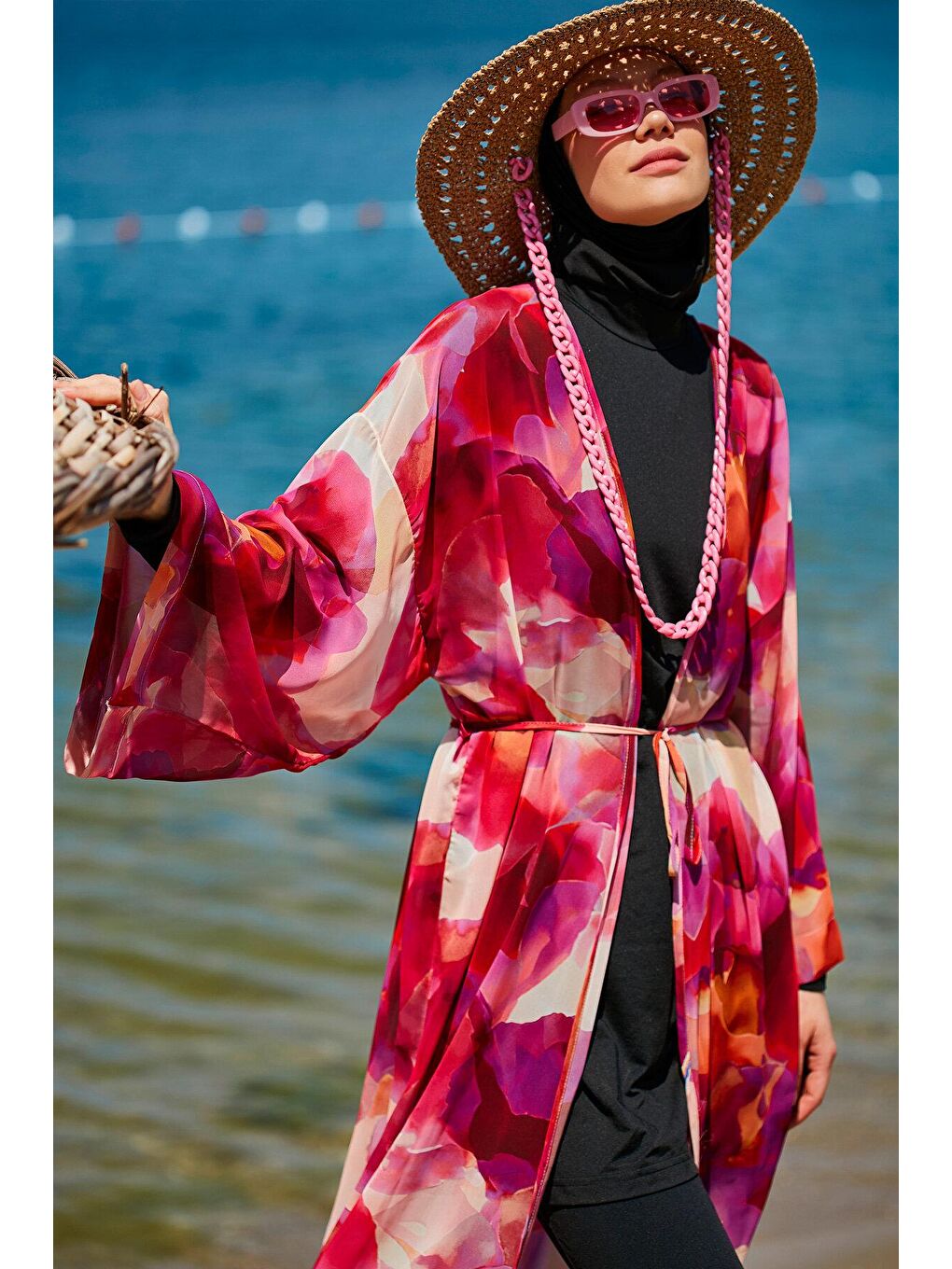 Batik Desenli Fuşya Kimono Kaftan P2341-3