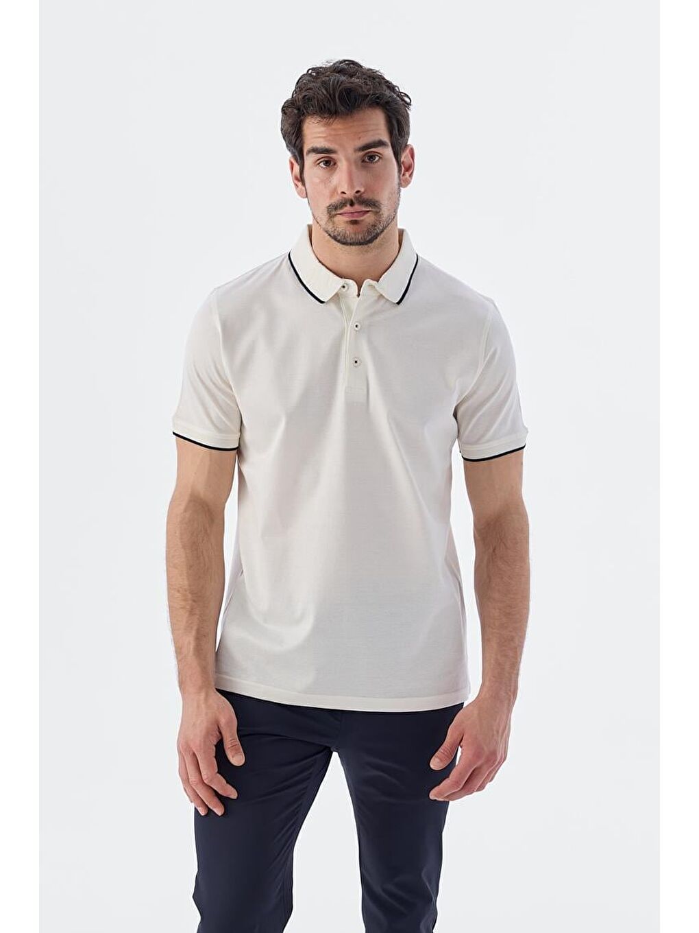Bej Slim Fit %100 Pamuk Polo Yaka T-Shirt-1