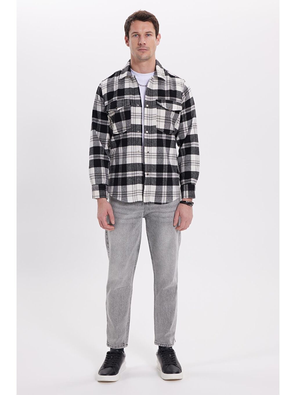 Karışık Erkek Regular Fit Rahat Kesim Kışlık Kareli Çift Cepli Çıtçıtlı Gömlek-3