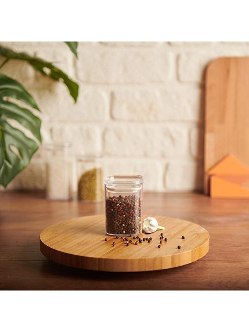 Renksiz Akrilik Vakumlu Kare Baharatlık ve Saklama Kabı - Şeffaf