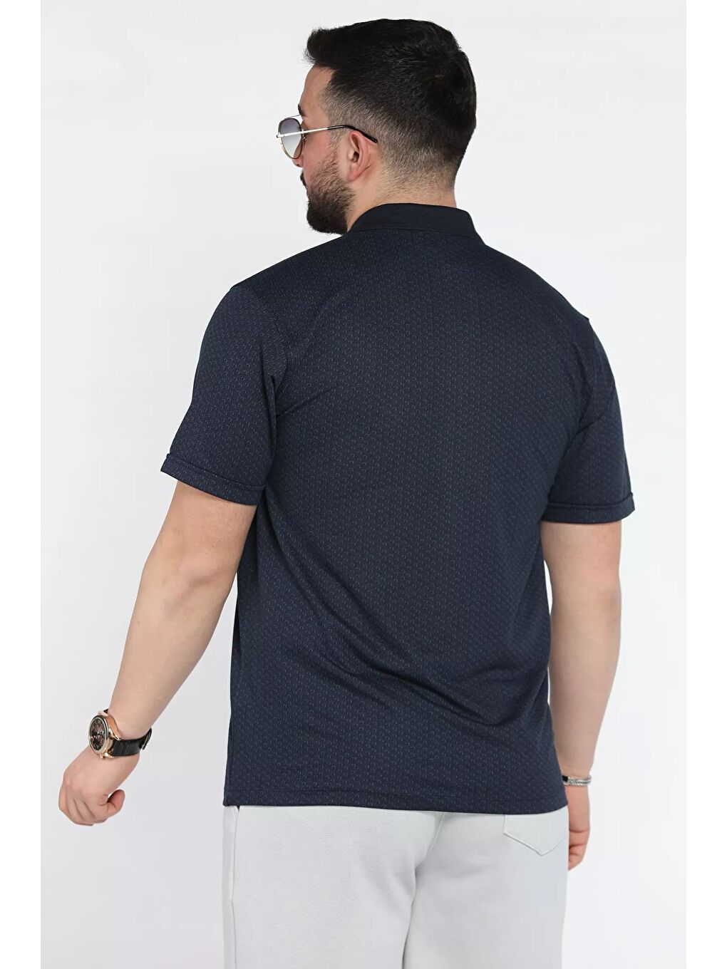 Lacivert Erkek Tek Cepli Polo Yaka Desenli Tişört-2