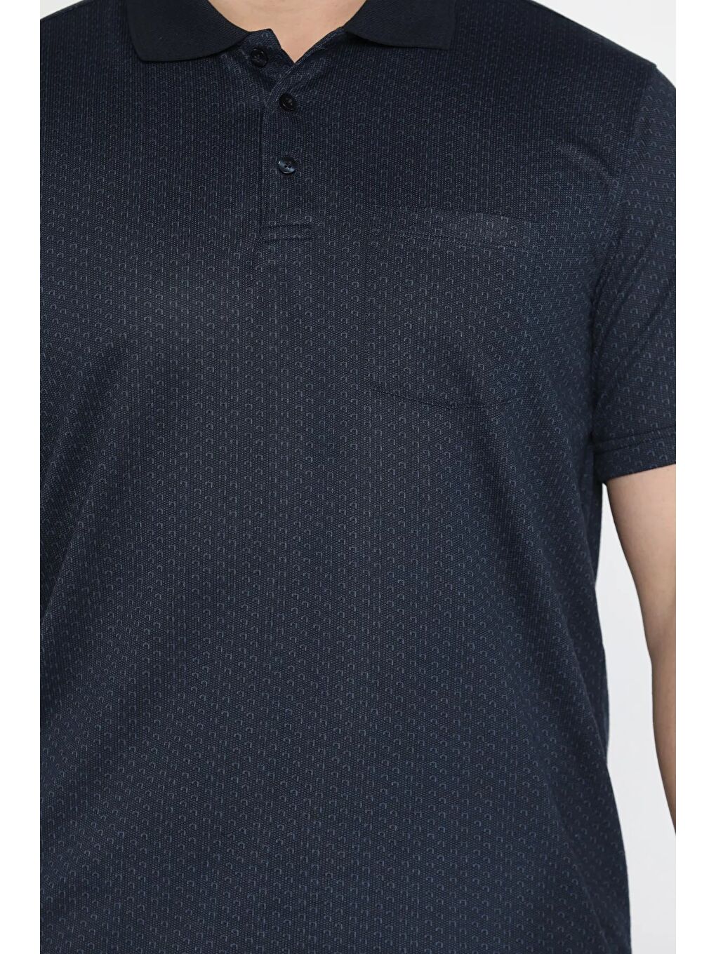Lacivert Erkek Tek Cepli Polo Yaka Desenli Tişört-3