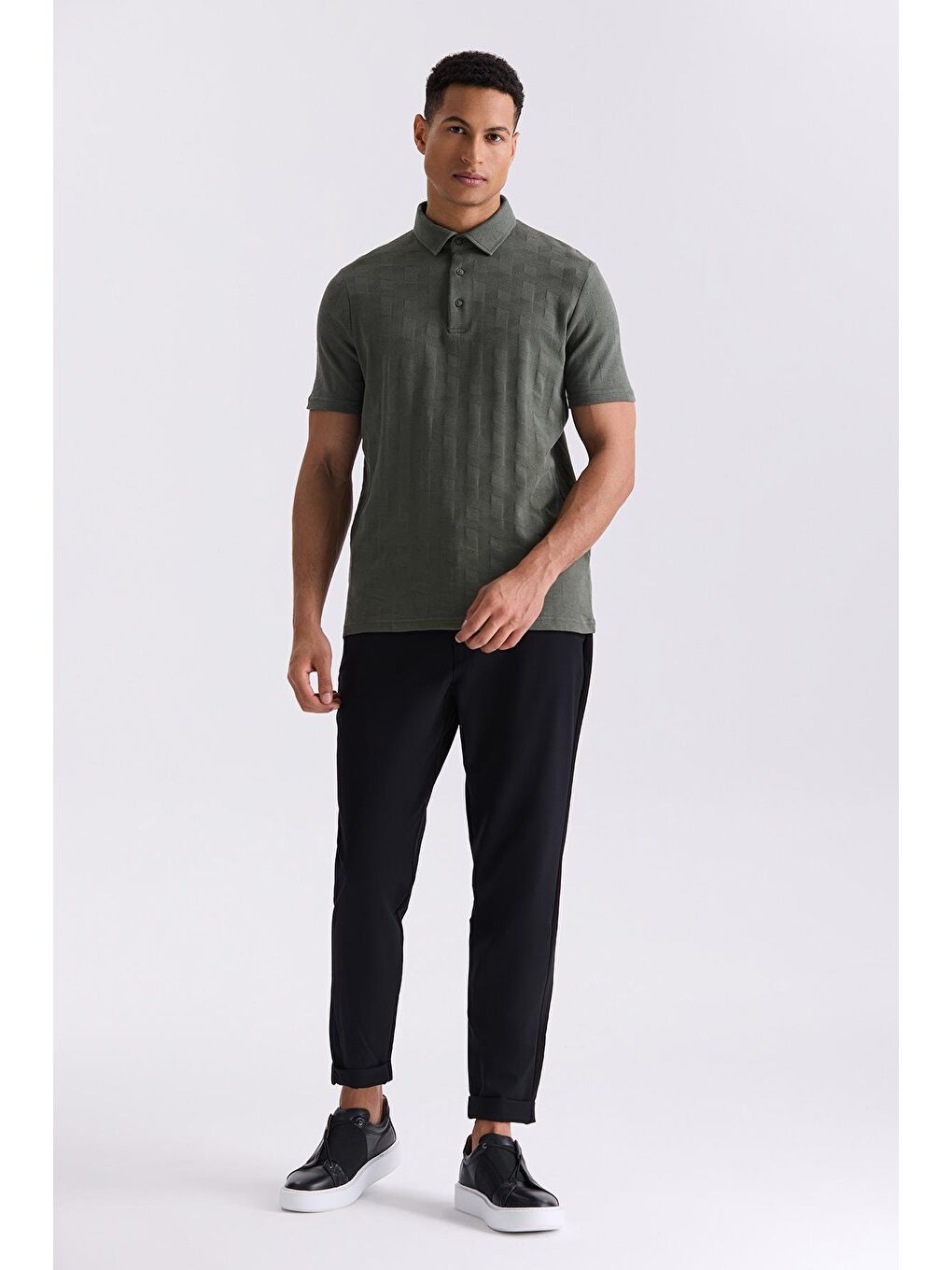 Haki Slim Fit Desenli Polo  Yaka T-Shirt-1