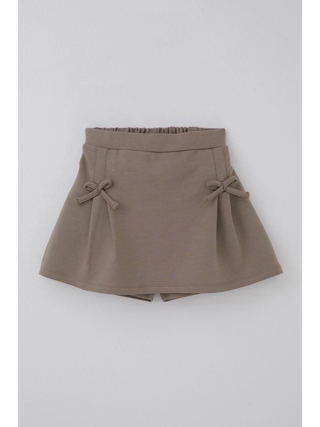 Bej Kız Çocuk Şort Etek Fiyonk Aksesuarlı Lastikli Vizon (8-12 Yaş)