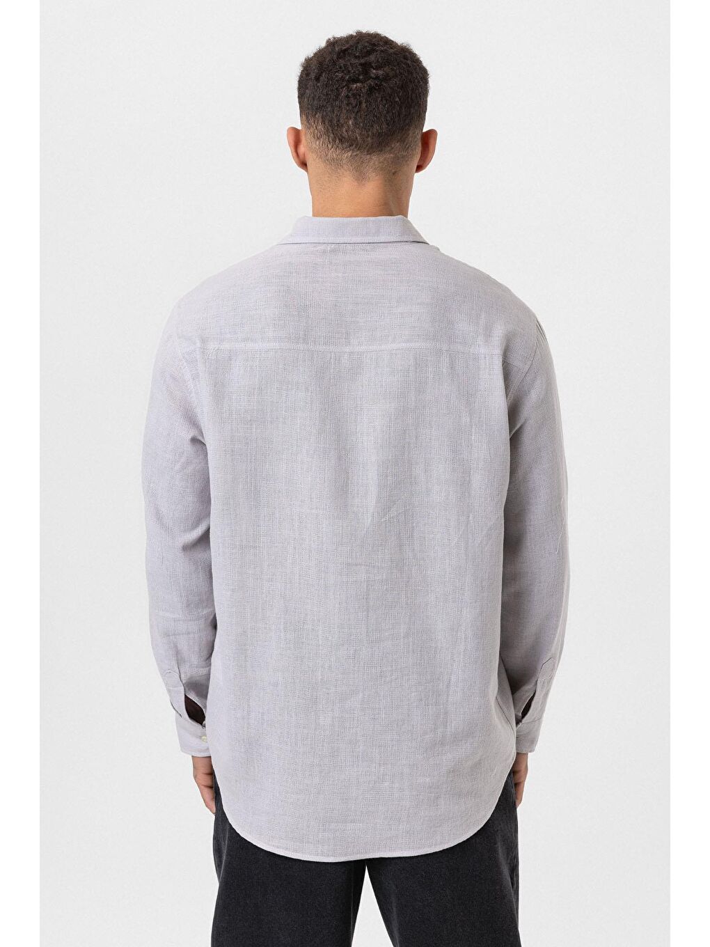 Uzun Kollu Basic Oversize Gömlek Gri-4