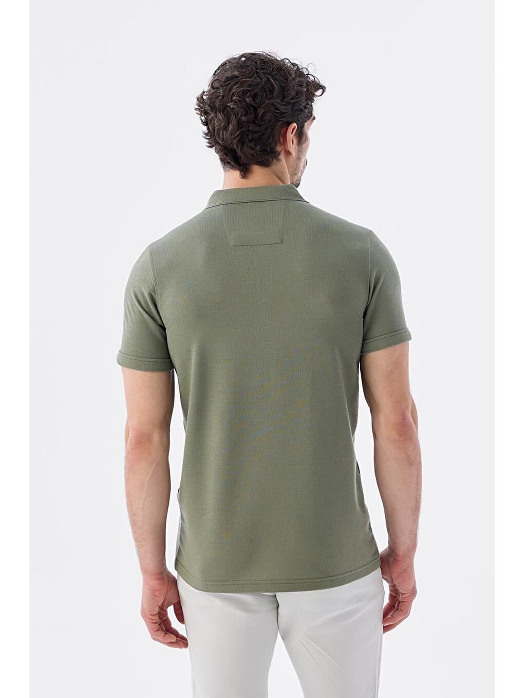 Küf Yeşili Fermuarlı Slim Fit Polo Yaka T-Shirt-3