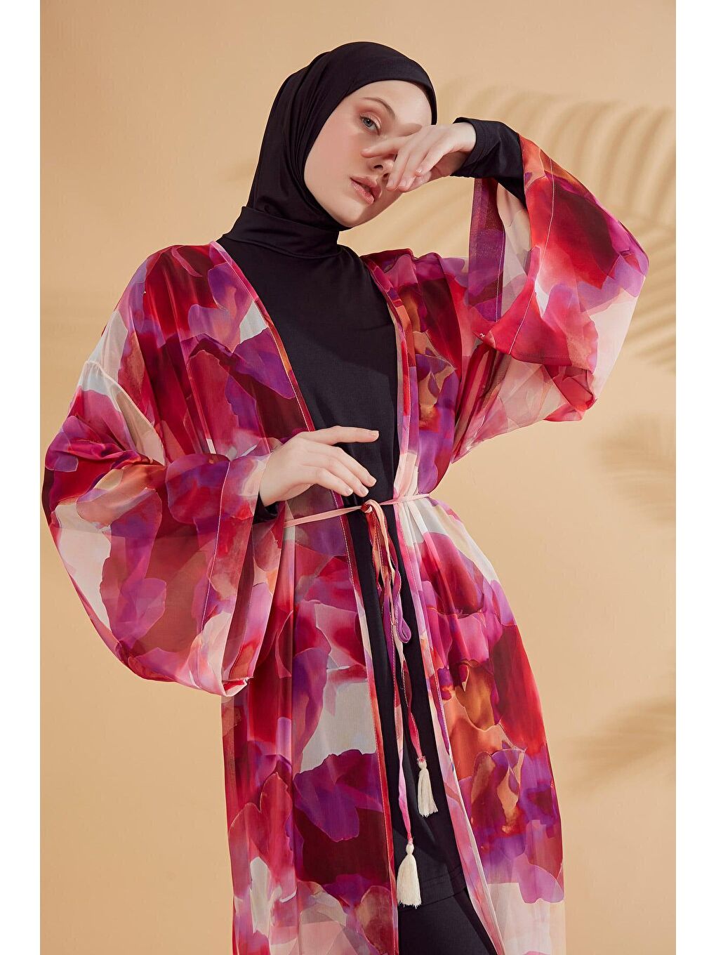 Batik Desenli Fuşya Kimono Kaftan P2341-4