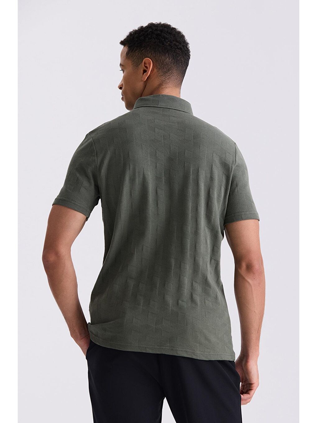 Haki Slim Fit Desenli Polo  Yaka T-Shirt-3