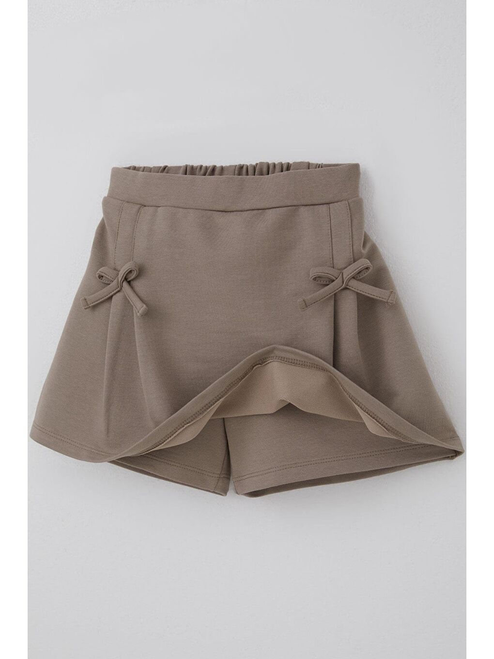 Bej Kız Çocuk Şort Etek Fiyonk Aksesuarlı Lastikli Vizon (8-12 Yaş)-2