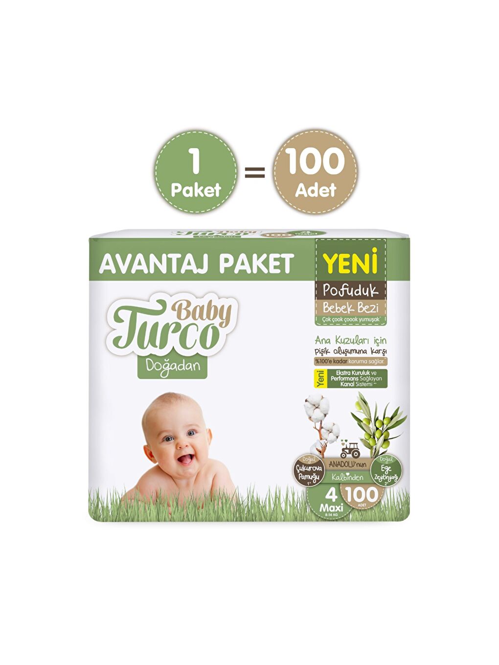 Doğadan Avantaj Paketi Pofuduk Bebek Bezi 4 Numara Maxi 100 Adet-1