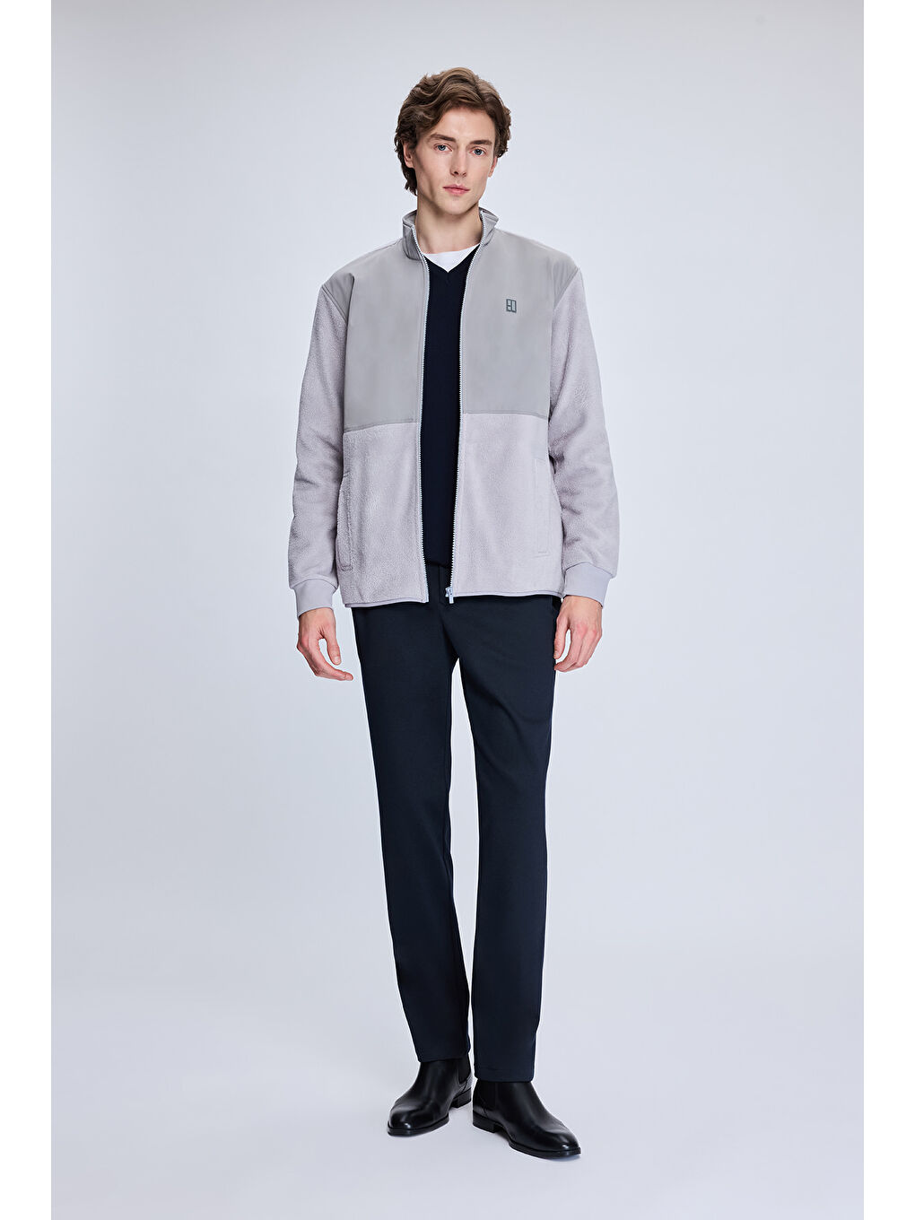 Gri Regular Fit Hakim Yaka Baharlık Mont-1